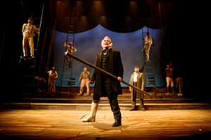 Kurt Ehrmann, portraying infamous literary sea captain Captain Ahab, orders his crew around onstage.  Syracuse Stage’s adaption of “Moby Dick” had a very capable cast.