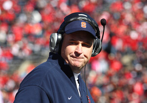 Syracuse head coach Doug Marrone looks on during his  team's 23-15 loss to Rutgers on Saturday. The Scarlet Knights scored all 16 of their points in the second half off miscues by the Orange.