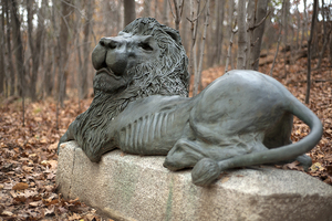 The Haggerty Lion statue sits in Oakwood Cemetery as a memorial to Michael Haggerty. The status was built by his brother, Thomas Haggerty. 