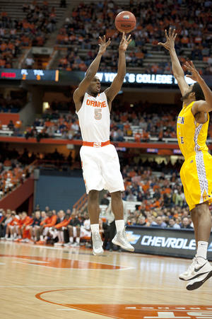 C.J. Fair shoots a jumper in the first half of Syracuse's 57-36 victory over Alcorn State.