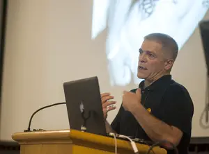 Photographer and author Vincent Cianni speaks to students about his new book portraying LGBT issues in the military as part of a visiting artist series in the College of Visual and Performing arts.