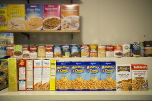 The Hendricks Chapel food pantry provides basics like macaroni, rice and cereal to students in financial straits. Ginny Yerdon, who runs the food pantry, organized the food pantry to address the problem of campus hunger.