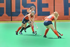 Lauren Brooks (10) and Kati Nearhouse (30) combined for five goals on the weekend as Syracuse defeated Albany on Saturday and Ball State on Sunday.