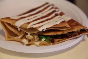 The buffalo chicken crepe from Crepe and Gelato Boulevard consisted of warm chicken and bacon meshed with spinach. It was topped with a warm ranch sauce. As an espresso bar, the restaurant also has an extensive coffee menu.