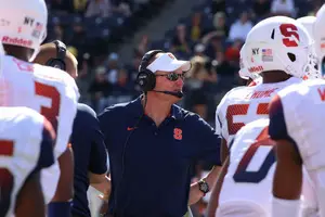 Syracuse head coach Scott Shafer looks on in a 30-7 in which the Orange offense only scored one offensive touchdown. 