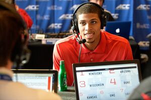 Louisville forward Wayne Blackshear goes on the radio at Atlantic Coast Conference Media Day on Wednesday. The 2014-15 season will be the Cardinals' first in the ACC. 