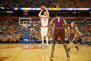 Trevor Cooney releases a 3 from the left wing. The junior turned in his best performance of the season, shooting 9-of-16 from the field for 28 points in SU's win.