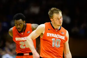 Trevor Cooney twists his face in frustration during Duke's 73-54 win over Syracuse. The Orange shot just 31 percent from the field and 15 percent from 3. 