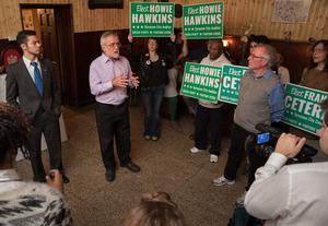 Green Party member Howie Hawkins speaks to supporters.