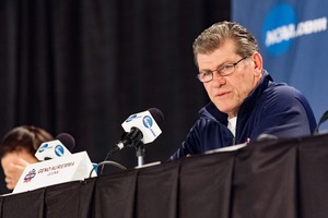 Geno Auriemma addressed the media before Connecticut takes on Syracuse in the national championship game on Tuesday. 