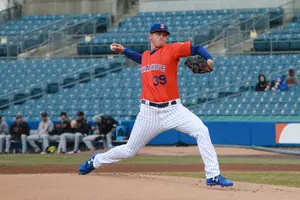 Chris Flexen throws a pitch in Syracuse's matchup with 