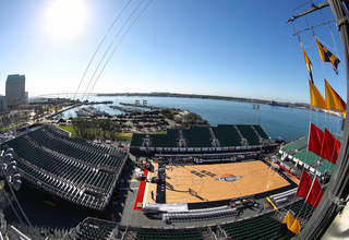 A general view of the court during warm ups before the game between the Syracuse Orange and the San Diego State Aztecs during the Battle on the Midway on Sunday aboard the USS Midway Museum.
