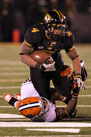 Missouri running back Kendial Lawrence takes a carry.