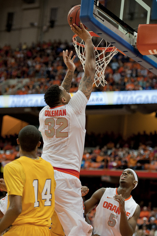 DaJuan Coleman drops in a basket in the second half of Syracuse's victory over Alcorn State.