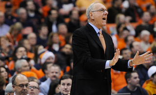 Jim Boeheim calls out to his players during the Orange's win over Detroit.