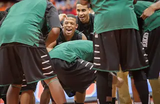 Binghamton players get amped up to play the No. 4 team in the country in Syracuse. 