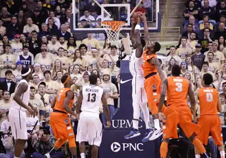 Rakeem Christmas blocks Talib Zanna's shot in the first half. Christmas had to make a concerted effort to stay out of foul trouble with Baye Moussa Keita out, but he was still aggressive. 