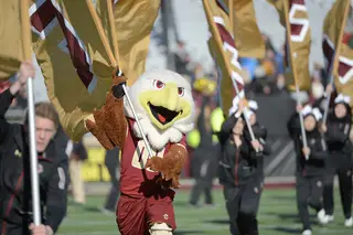 Baldwin the Eagle races out onto the field prior to Boston College's game against Syracuse. 