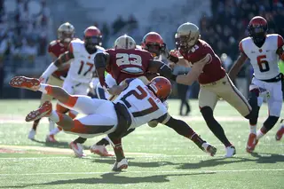 George Morris II attempts a tackle on a BC return during SU's 28-7 loss to Boston College on Saturday. 