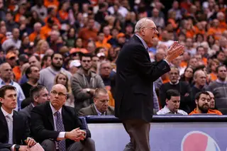 Boeheim instructs his team as it tries to hold on in the second half against Boston College. 