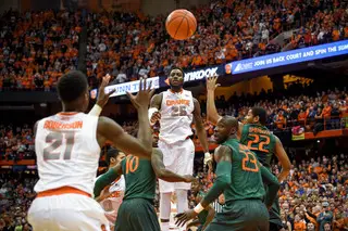 Roberson prepares to catch the ball. The Orange played well on Saturday, but came up short in its test against the Hurricanes. 