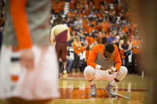 Rakeem Christmas prepares for Syracuse's game against Florida State at mid court. He finished with 14 points and 11 rebounds. 