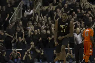 Pitt forward Sheldon Jeter screams in celebration. He made 7-of-9 field goals and finished with 18 points.