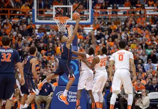 Roberson and Christmas can't stop a Virginia basket in the second half of UVA's win. 
