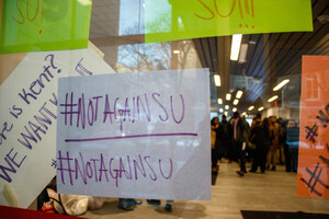 Students organized the #NotAgainSU sit-in after SU's delayed communication of racial slurs against black and Asian people in Day Hall. 