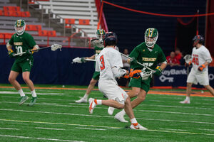 Syracuse blew a three-goal halftime lead but scored three unanswered goals — including one by freshman Joey Spallina — to help it win for the first time in 315 days.