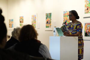 Involved with ArtRage Gallery for many years, Mary Slechta returns to the space to host an event for her new book, ‘Mulberry Street Stories.’ The audience, made up of friends and family, listened to her read several stories from her collection.
