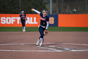 Britney Lewinski walked two batters and hit two others in the first inning of Syracuse's doubleheader opener versus No. 17 Clemson on April 7, allowing four runs and not recording an out. 